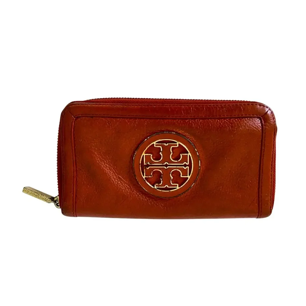 Tory Burch Zip Around Continental Wallet in Orange Soft Leather
